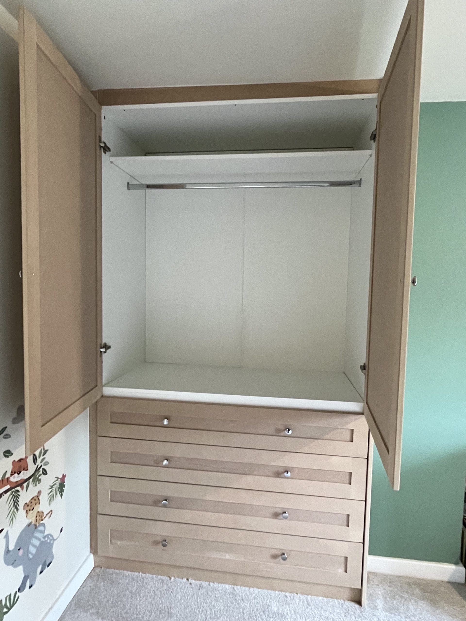 Unpainted Shaker fitted wardrobes and draws 2