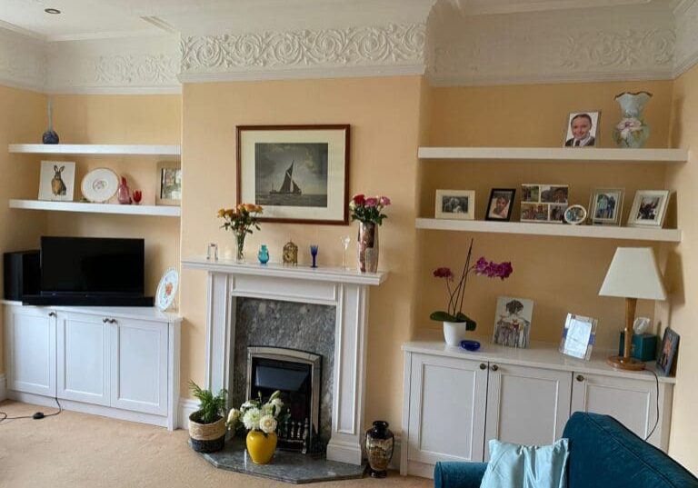 Fire side bespoke alcove units in leeds by new creation joinery